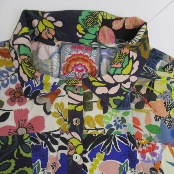 Collar Jersey Bamboo Knit Patchwork Floral Pearl Buttons - Picture 5 of 9